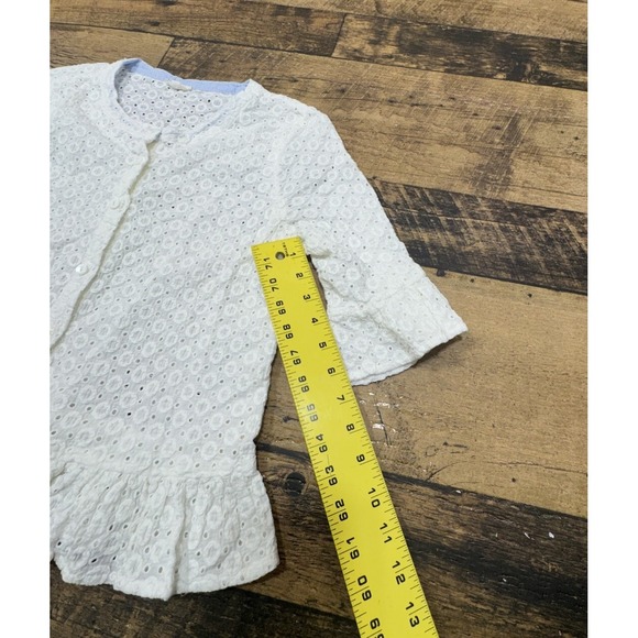 Mystree Lace Crochet Top Womens‎ Size Small Ivory Mid Sleeve Button Up Cotton - Picture 4 of 10